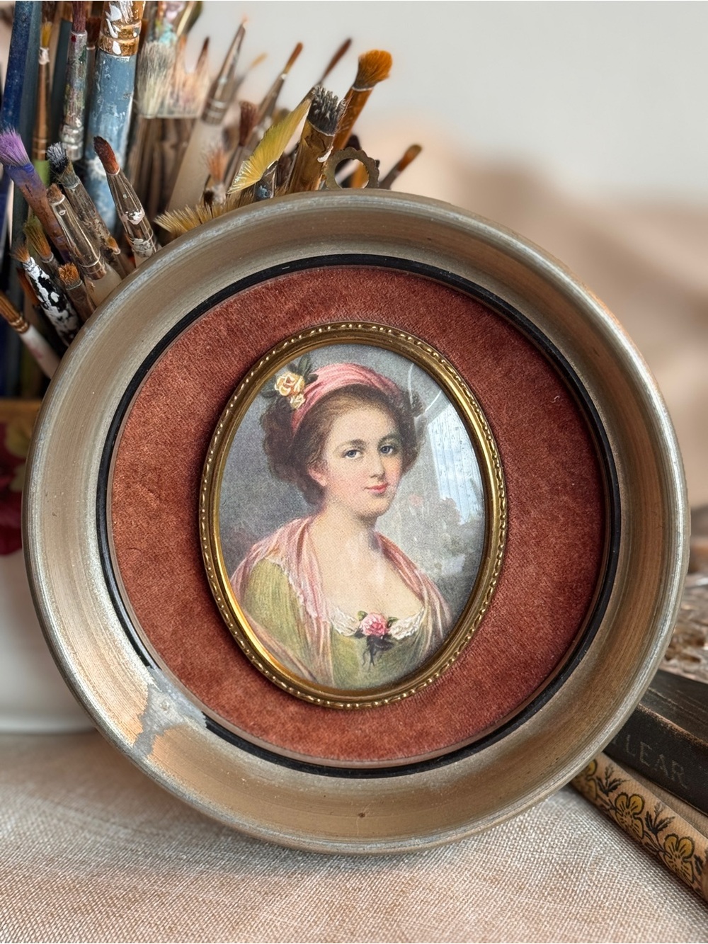 Vintage Cameo Creation Miniature Portrait "Portrait de Jeune Fille" by P.A. Hall